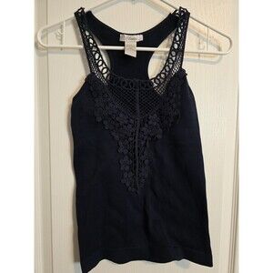 Choice Y2K brand navy blue tank top, crochet lace racerback sz S. (232)